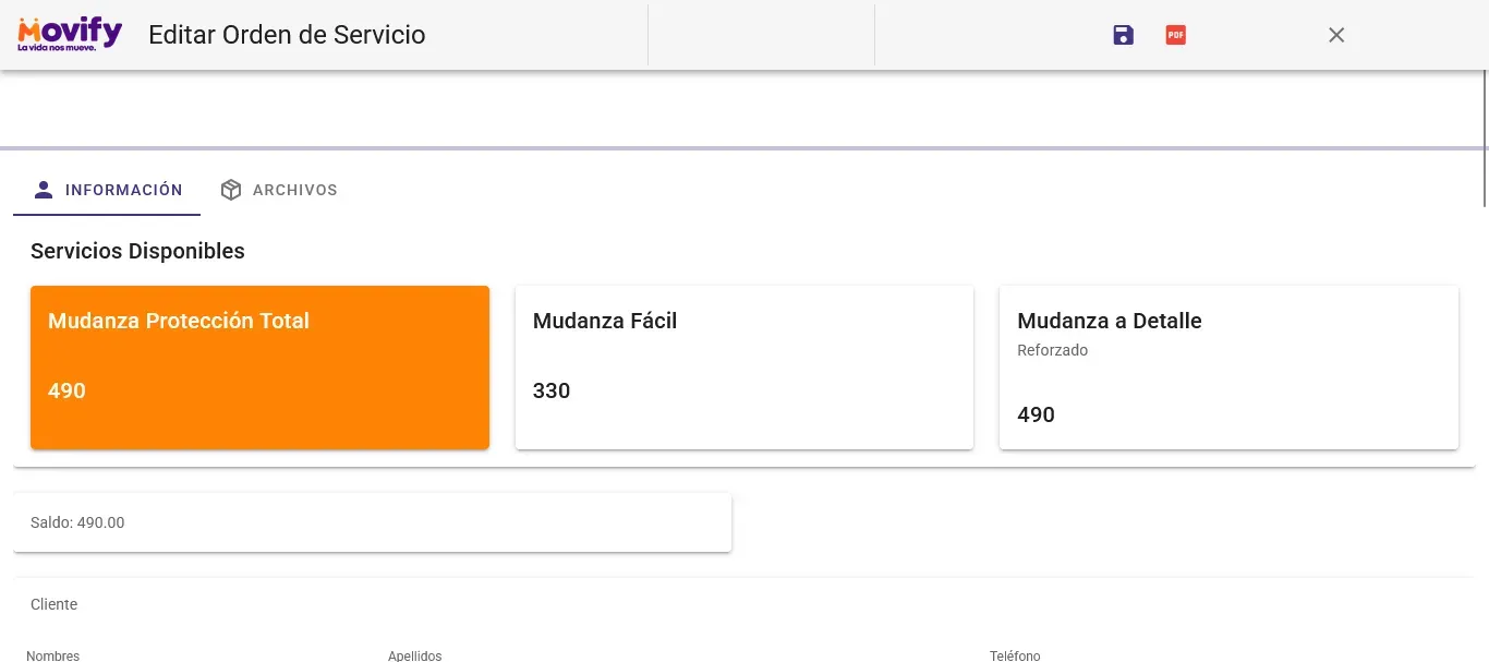 Edit service order screen